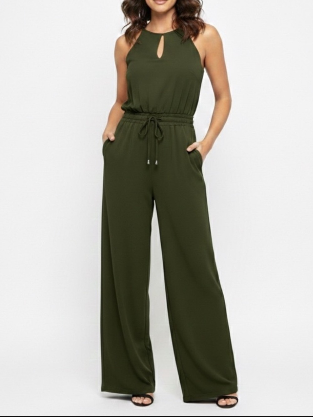 NEW Tahari Jumpsuit Green Size 2 wide leg palazzo olive NWT - Picture 1 of 8